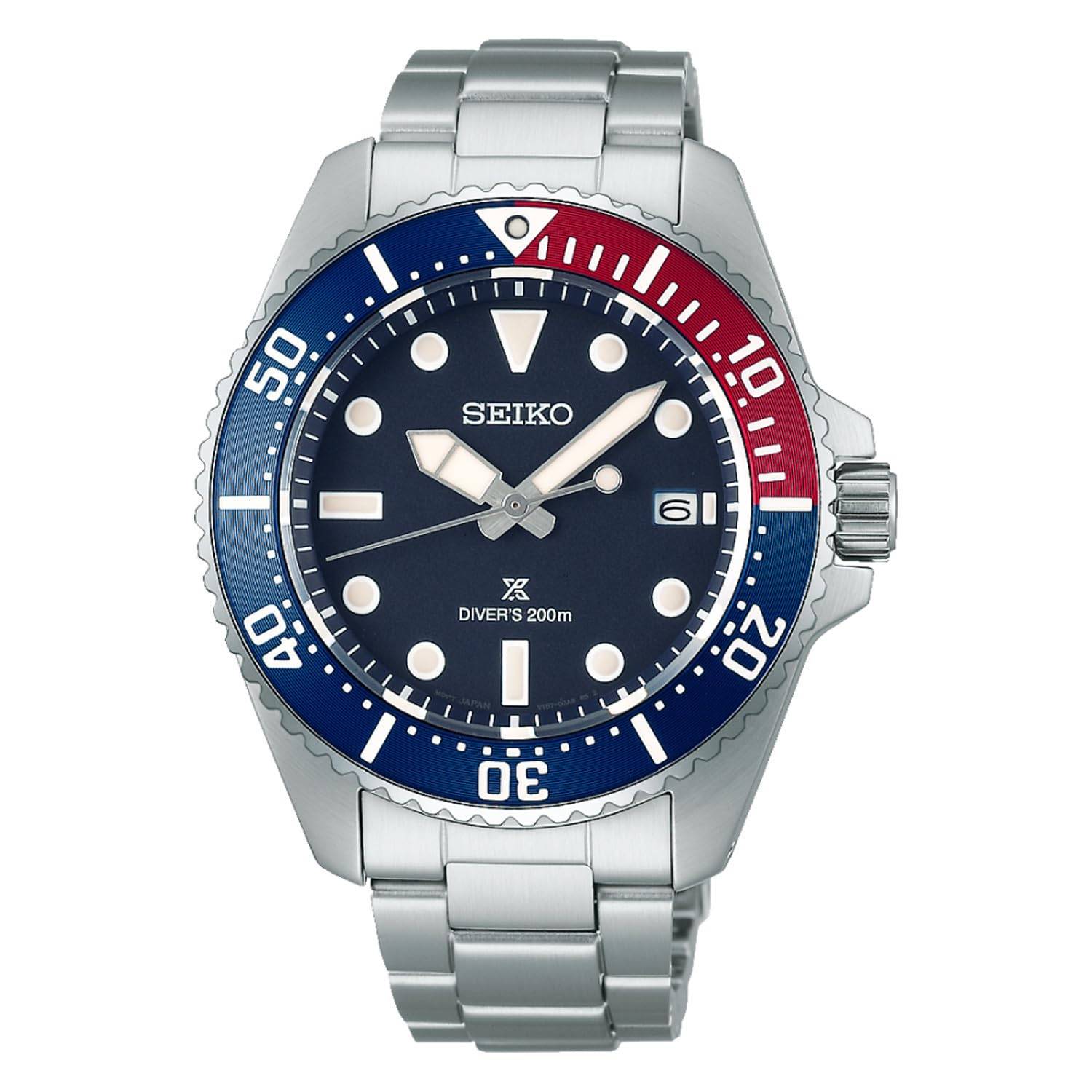 Seiko Prospex Solar Diver's Watch Blue Red  Pepsi  Bezel Men's SNE595P blå