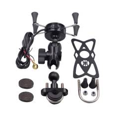 Motorcycle Bike Mobile Phone Stand Holder With USB Charger Socket X Type Mobile Phone Mount Bracket svart
