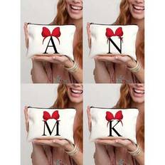 Red Bow Letter Custom Makeup Bag, Travel-Specific Personalized First-Letter Cosmetics Storage Bag, Zipper Daily Toiletry Bag For Women As A Gift - Multicolor - one-size