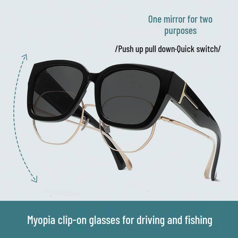 Unisex solglasögon med stor båge, clip-on, polariserade: UV-skydd, passar över receptbelagda glasögon. cm