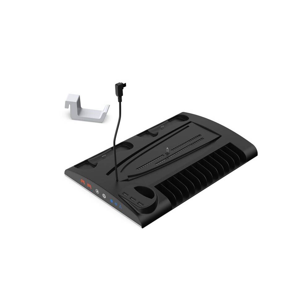 Charging Stand, Multifunctional LED Cooling Stand with Charging Station, 2 Controllers for PS5 PS5 SLIM Console Black