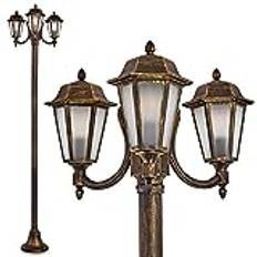 Utomhuslampa NATAL FROST, kandelabrar, gjuten aluminium i svart/guld med frostat glas, 3-armad gångstråkslampa 210 cm, 3 x E27-fäste, retro/vintage trädgårdslampa IP44, utan glödlampor