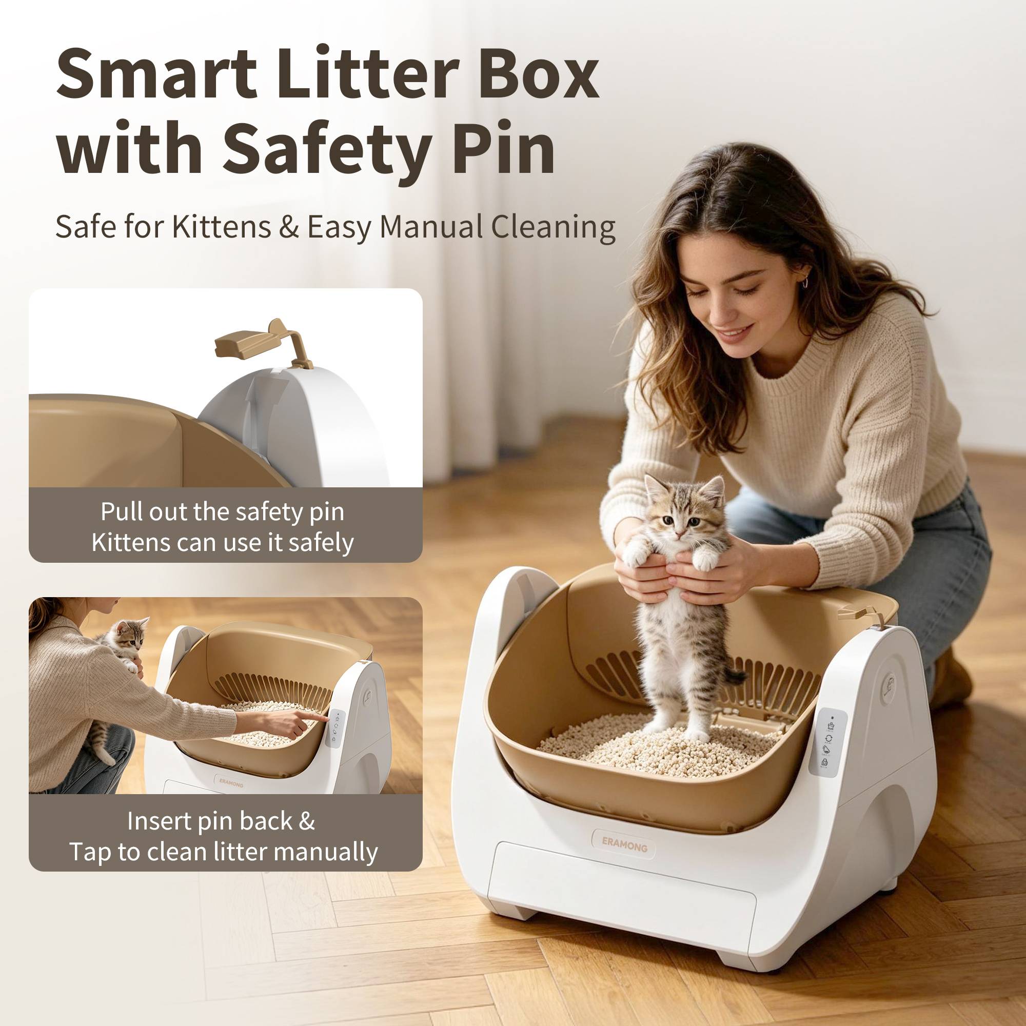 Smart Self-Cleaning Cat Litter Box with Voice Prompt Automatic Cleaning 360° Anti-Pinch Safety High-Efficiency Deodorization Large Waste Bin Open-Top Design for Cats 4-22 Lbs
