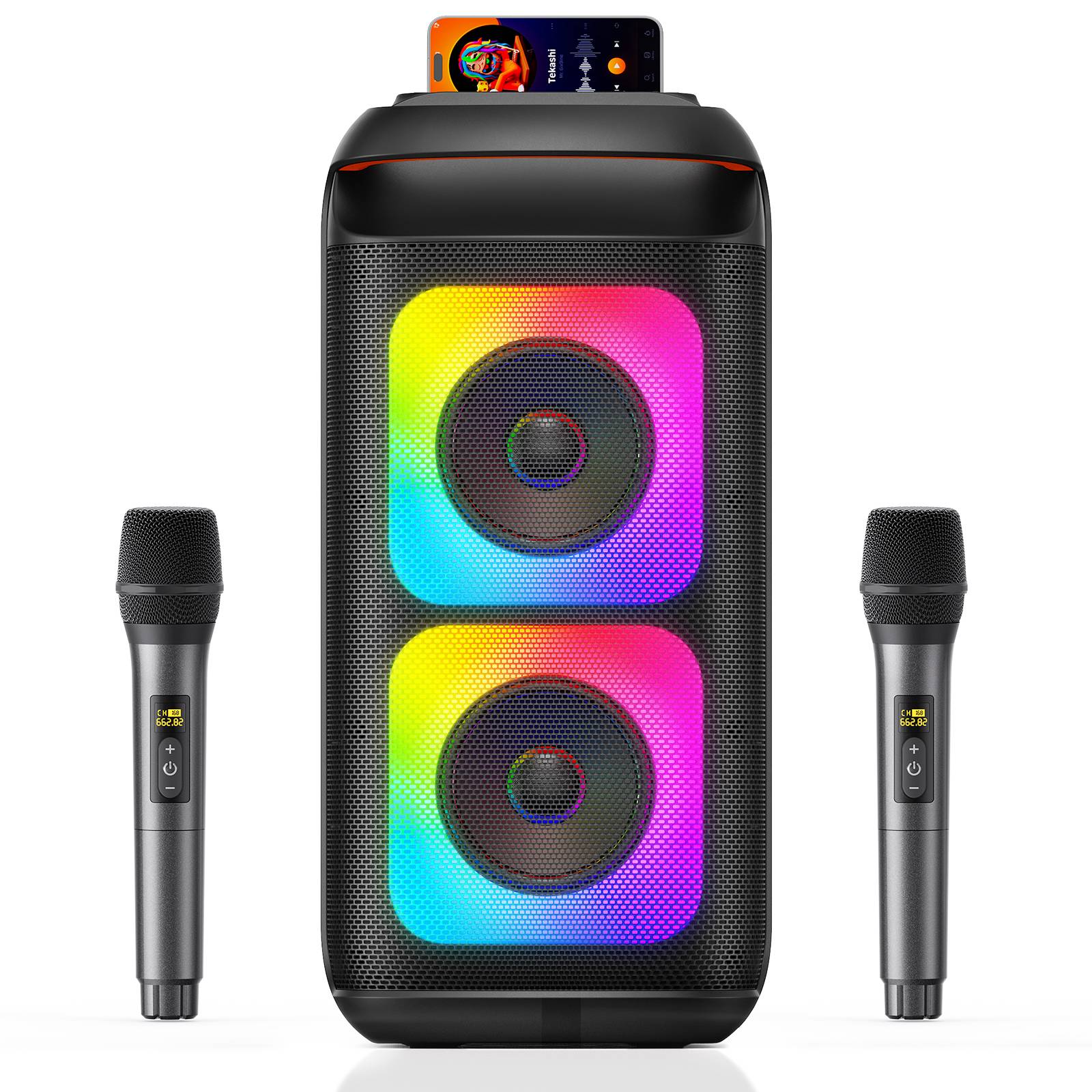 T37 Karaoke Machine with 2Wireless Microphones,Portable Bluetooth Karaoke for Adults, Powerful Dual 8" Subwoofer Karaoke Boombox