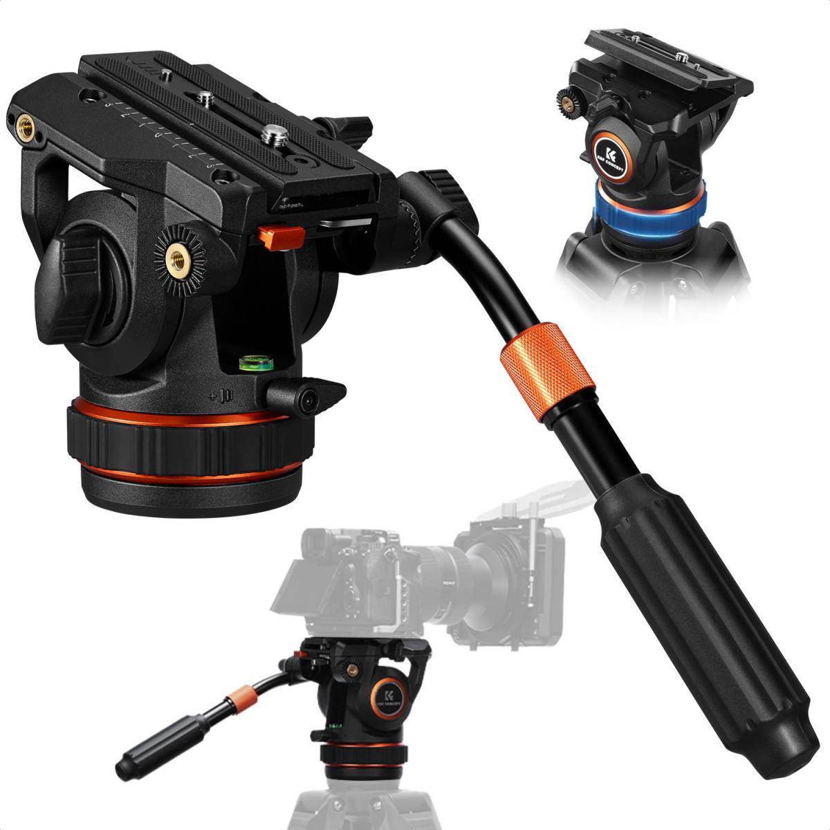 KENTFAITH Professional Fluid Head, Lightweight Fluid Video Head Silky-Smooth Stable Tripod Head Mount Max Load 17.6lbs/8kg, Tripod Head for 360°Pan and -75°to 90 Tilt. BV50 K&F CONCEPT