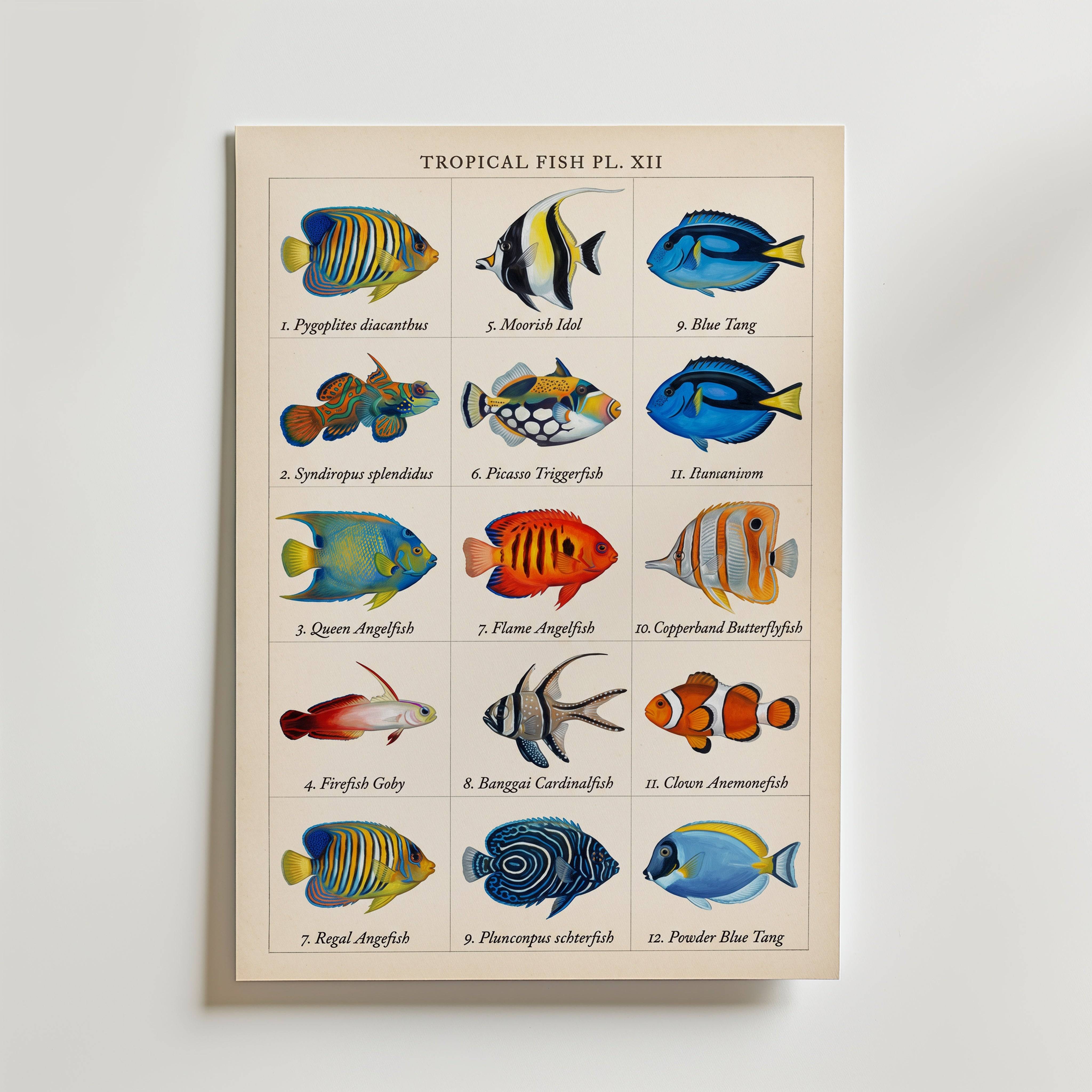 Tropical Fish Grid Poster - Fine Art Poster 30x40 cm Utan passepartout