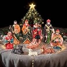 Julkrubba figurer 10 st/set harts födelsekyrka set med baby Jesus och djur, realistisk juldekorationer för heminredning, födelsestyren, juldekorationer för heminredning, födelsestyren, juldekorationer