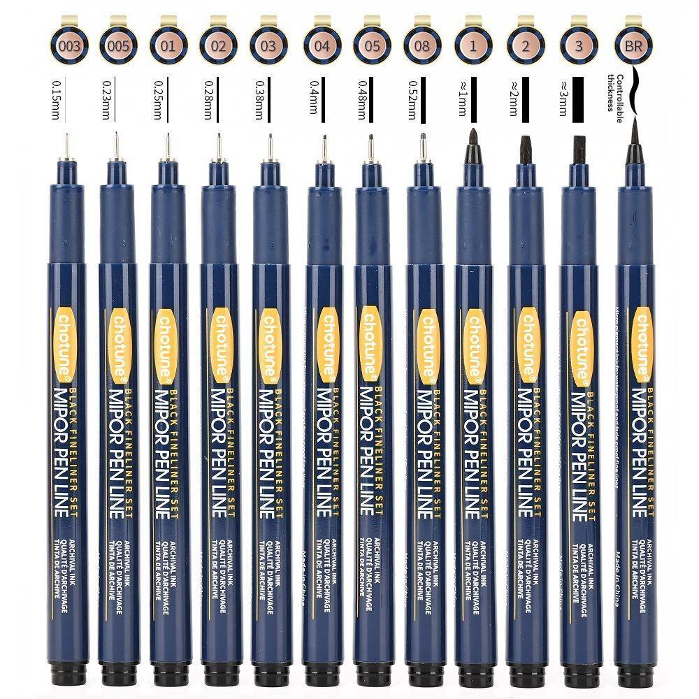 12Pcs/set Art Manga Outlining Pen Pigment Liner Micron Pen Marker Fine Liner Needle Pen for Sketch Brush Stationery Art Supplies