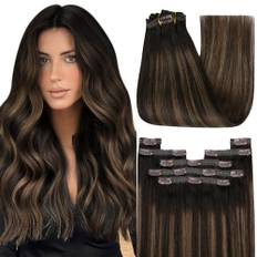 YoungSee Brown Ombre Clip in mänskliga hårförlängningar Mörkaste Brun Balayage Medium Brown Clip in mänskliga hårförlängningar Brun Människohår Förlängning Clip in Ombre Double Wefts 50cm 120g 7st #2/2/6