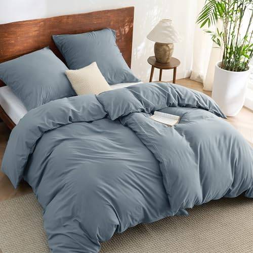 BEDSURE Bettwäsche 135x200 Baumwolle 4teilig - Graublau, 2 Kissen 80x80 cm