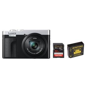Panasonic DMC-TZ99 + Patona genopladeligt batteri BLG 10 + SanDisk SD-kort 32 GB  Sølv/sort