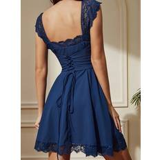 Summer Dress Mini Dresses Royal Blue Square Neck Lace Polyester Beach Dress