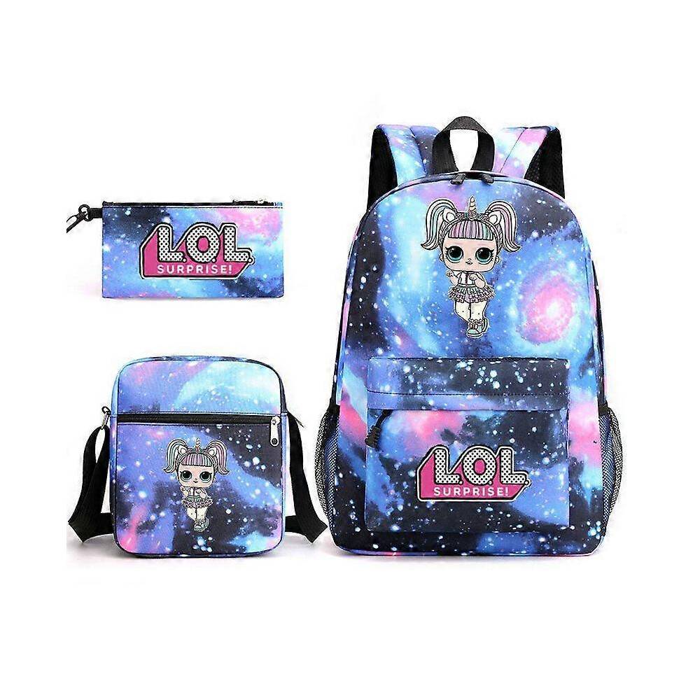 (3pcs set, 20) LOL Surprise Dolls Children School Backpacks for Girls Cute Cartoon Waterproof Lightweight Kids School Bag