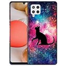 GlamCase till Samsung Galaxy A12, Samsung Galaxy A12 fodral – katt Galaxy Stars design tryckt smal och elegant söt plast hårt knäppe på skyddande designer baksida telefonfodral/fodral för Samsung A12