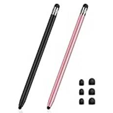 Tablet penna MEKO 2-pack pekskärm penna 2 i 1 gummi Stylus Touch Pen för alla mobiltelefoner/surfplattor iPhone i-Pad Pro Mini iWatch Samsung Huawei Xiaomi Surface Chromebook etc. Svart + roséguld