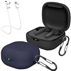 [2-Pack] easyBee Case Designad för JBL Wave 300 TWS Fodral Skal, med 2 Karbinhakar 2 Anti-förlorade Hörlursrem, Anti-fall Stöttåliga Hörlurar Silikonskal - Svart och Blå