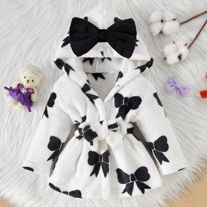 Höst/vinter dubbelsidig flanell med rosettmönster för nyfödd babyflicka, morgonrock/pyjamas - Svart (6-9M,0-1M,1-3M,3-6M)