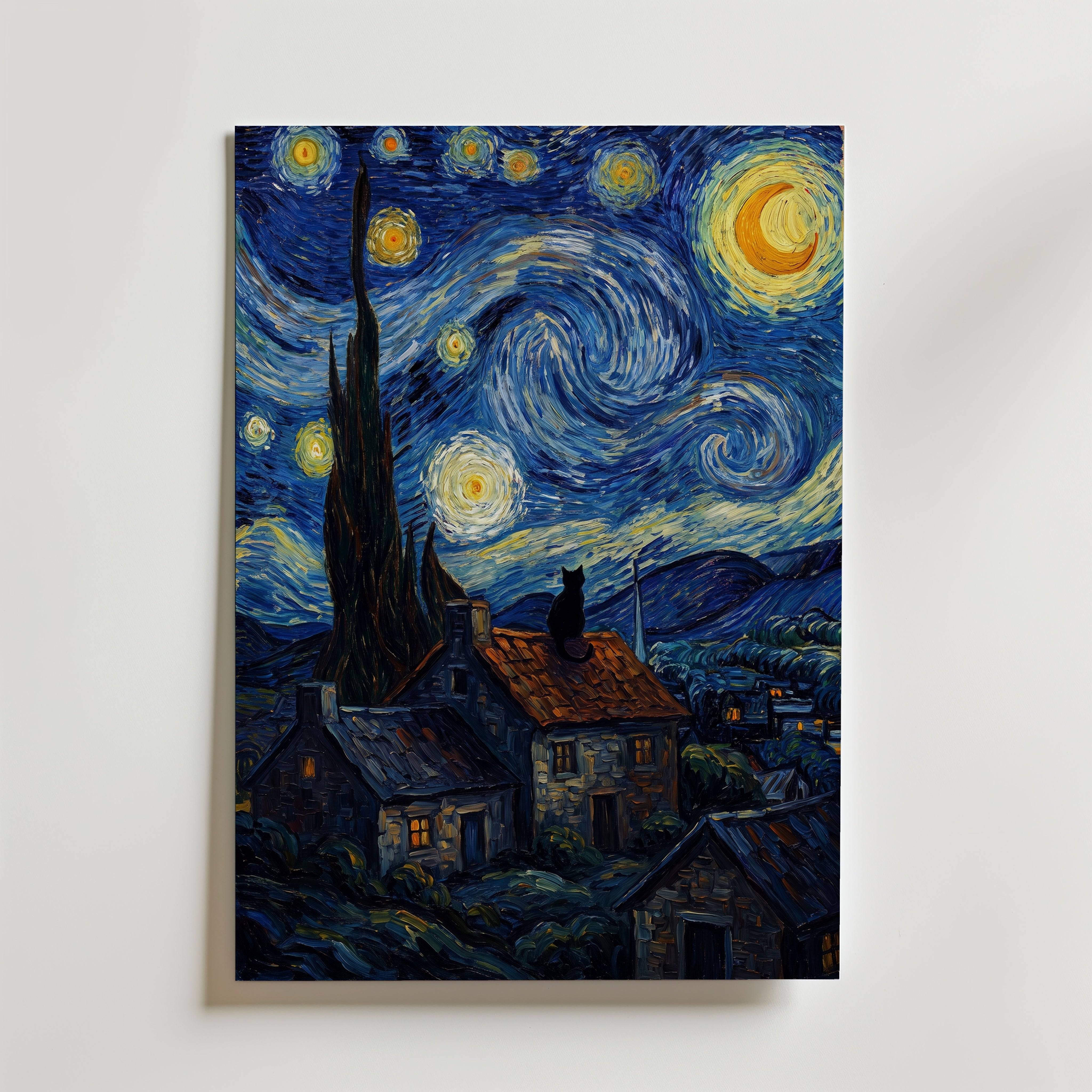 Starry Night Cat Poster - Premium Canvas 70x100 cm Utan passepartout