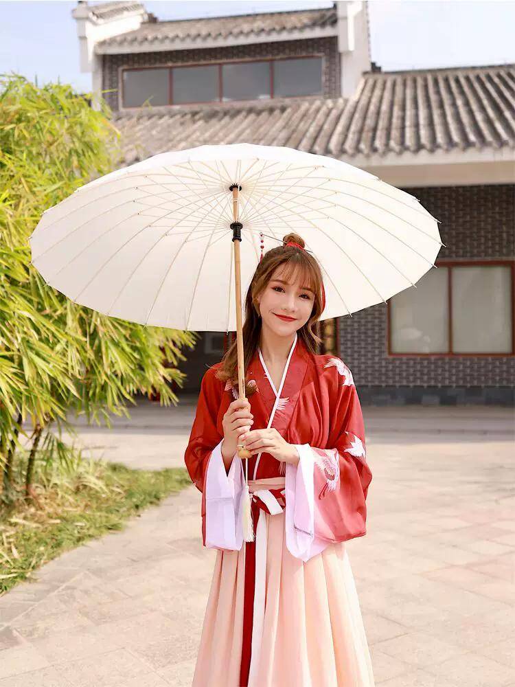 24 Bone Tassel Retro Style Umbrella Han Dynasty Artsy Minimalist Retro Umbrella Straight Handle Long Umbrella Long Handle Straight Umbrella Female 98c