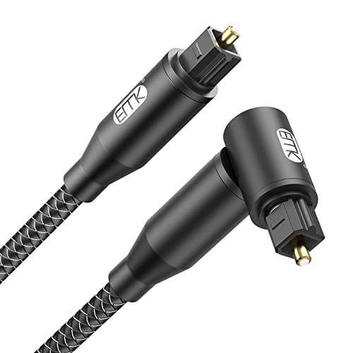 EMK Digital optisk ljudkabel rektangel vinkel Toslink-kabel (guldpläterad, 90 graders optisk kontakt, optisk till TOSLINK, 360 graders roterbar) optisk kabel för DVD, högtalare, soundbar, TV (0,3 m)