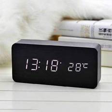 1 st smart liv träklocka väckarklockor för sovrum bordsklocka hemelektronik enhet dekoration snooze morgon sängbordsklocka röststyrd skrivbord digital - Svart (A)