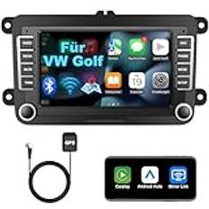 Lehwey Bluetooth bilradio med skärm för Golf 5 6 VW Polo T5 Passat Touran Seat med GPS WLAN FM/AM, Apple Carplay, Android bil, ratt strg, 2Din Android 14 Dab bilradio pekskärm 7 tum