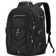 NEWHEY Laptop-ryggsäck 17,3 tum/18,4 tum extra stora resväskor 17 tum skolryggsäckar med USB-laddningsport vattentålig datorväska för män kvinnor, 18.4inch, Black - 18.4inch