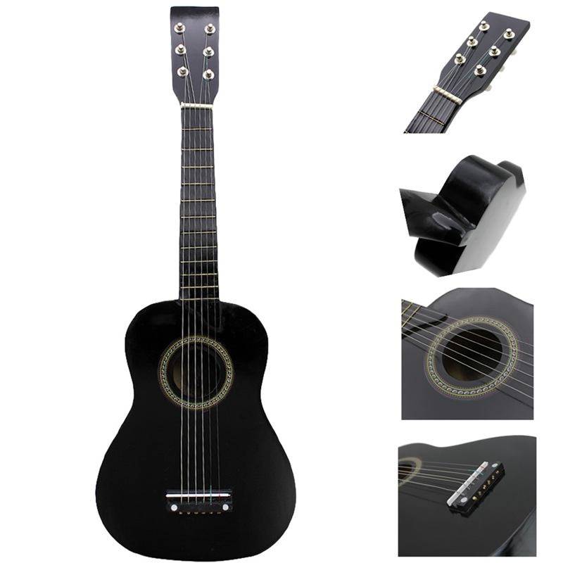 Abgz-irin mini 23 tums basswood 12 band 6 strängad akustisk gitarr med plåt och strängar för barn/nybörjare (svart)