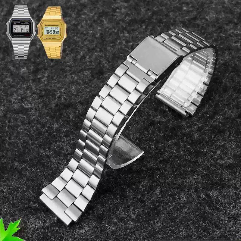 18 mm Fin Stålklockarmband för CASIO A158 / A159 / A168 /A169 /B650 /AQ230/ 700 Klassisk Liten Fyrkantig Silverblock Metallrem gray