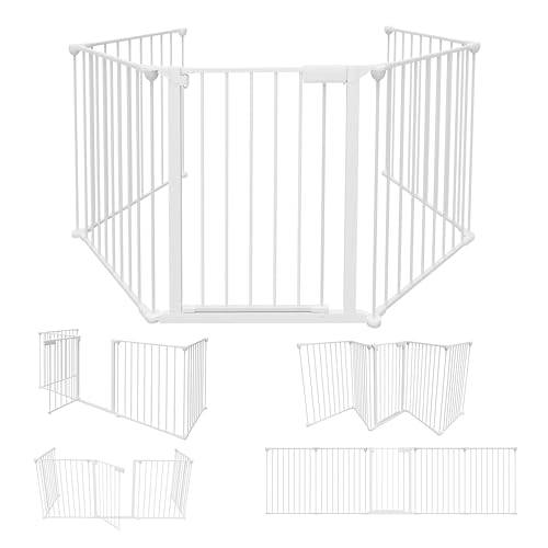 Ikodm Kaminskydd med dörr, 310 cm, metall, ugnsskyddsgaller, lekhage, avspärrningsgaller, djurskyddsgaller, dörrskydd för barnsäkring, 5 delar (65 x 75 cm) svart