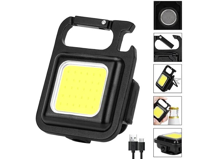 LED-lampa mini 500 LM med karbinhake till nyckelknippa, magnet, gänga till stativ, kapsylöppnare