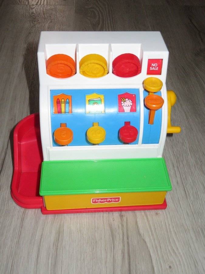 Fisher Price Kassaapparat klassisk leksak RETRO med 3 mynt mycket fint skick