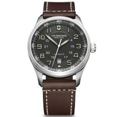 Victorinox Swiss Army Airboss Mechanical Dark Grey Dial Brown Leather Strap Men's Watch 241507