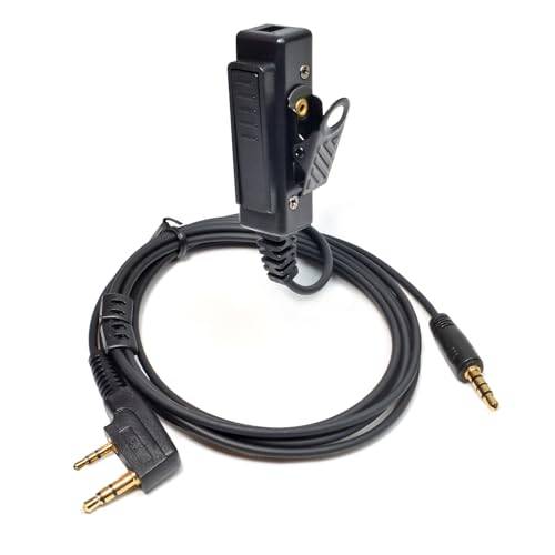UAYESOK Walkie Talkie Kenwood 2-stifts hörlursadapter, 3,5 mm, AUX-ljudkabel, radio-adapter med PTT för Baofeng Kenwood TYT Wouxun Quansheng Radio för elektroniska hörlurar