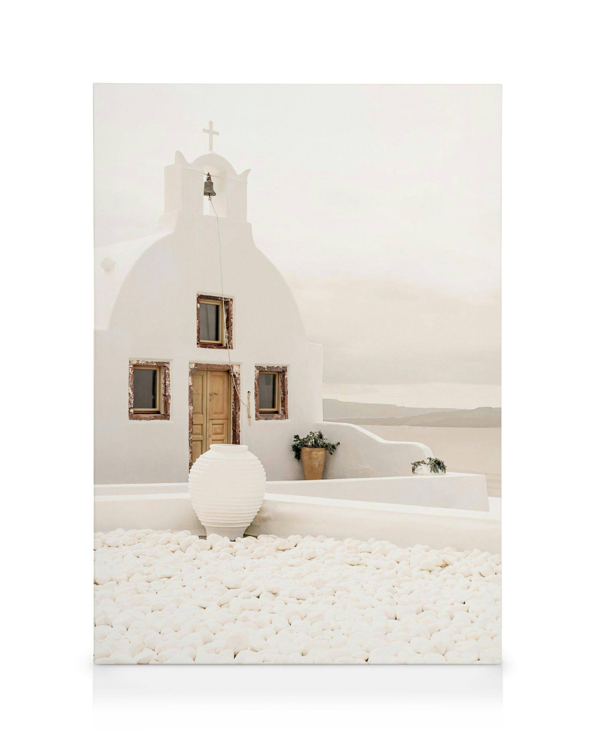 Canvastavlor White Church Santorini Canvastavla (50x70 cm - Svart ram)