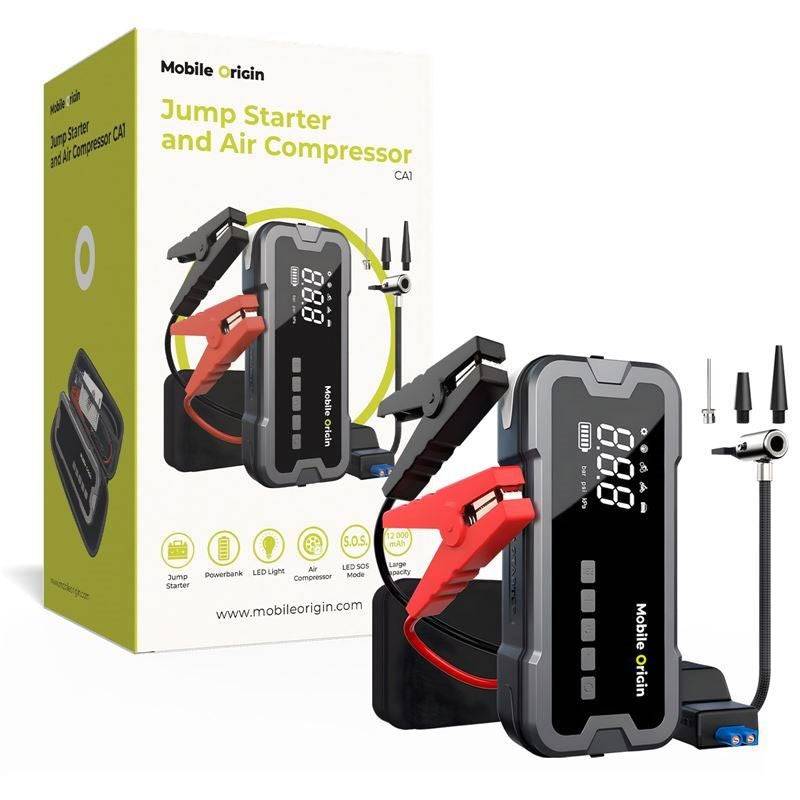 Mobile Origin 2-i-1 Jumpstarter & Kompressor med Tillbehör - Svart