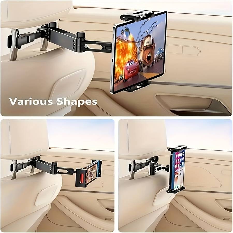 TEMU 1pc Car Headrest Tablet Mount, 3-in-1 Long Arm Car Backseat Holder, 360 Degree Rotatable Adjustable, Road Trip Essential, Fits 4.7-11 Inch For Ipad Mini, Galaxy, Gift
