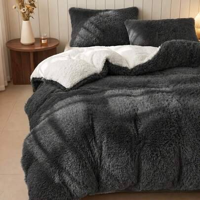 2/3-delat täckeöverdragsset i konstnärig mink, långhårigt silkesmjukt, mjukt och gulligt, 1 täckeöverdrag + 1/2 örngott, bekväm fluffig textur, flera - Grå (Multi-size)