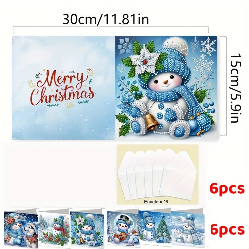 TEMU 6-set - Christmas Snowman Pattern Diamond Painting Greeting Card Set, 5d Unique Rhinestone Art Embellishment Inlaid Painting Christmas Card Craft, Use To Warm , Suitable For Family, And Lovers