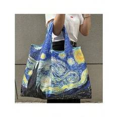 Hot Selling Foldable Tote Bag - Large Capacity Canvas Shopper Bag For Women, Lightweight Portable Commuter Travel Bag With Zipper Closure For Work, Co - Blue - Style 1 (1 Piece)