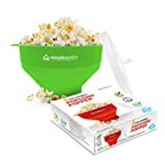 Collapsible Silicone Microwave Hot Air Popcorn Popper Bowl With Lid and Handles (Green)