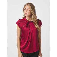 Neo Noir Fleur Drapy Satin Blouse Kvinde Wine Kortærmede Bluser Str 34 - hos Magasin
