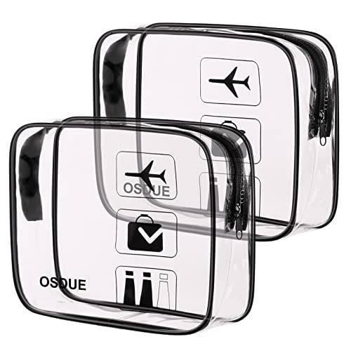 OSDUE 2 Stück Kulturbeutel Transparent, Flugzeug PVC Kosmetiktasche Wasserdicht, Handgepäck-Reisezubehör, Kulturtaschen für Männer, Frauen, Kinder, Familie (Schwarz)