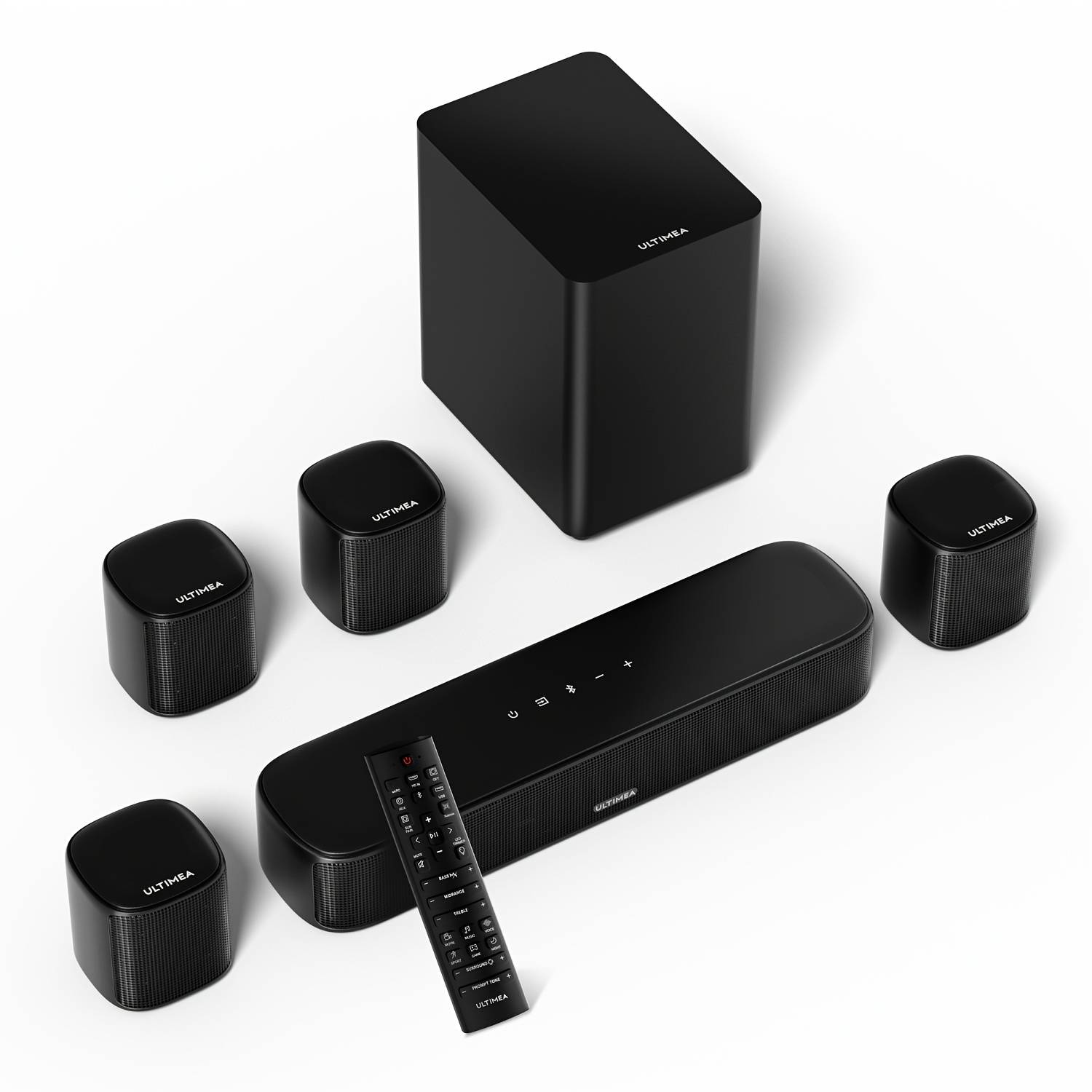 Ultimea 7.1ch Surround Sound Bar, Sound Bar For Smart Tv With 4 Surround Speakers, 330w Power, Surround Sound System For Tv, App Control, Tv Soundbar With Wired Subwoofer, Wireless/optical/aux