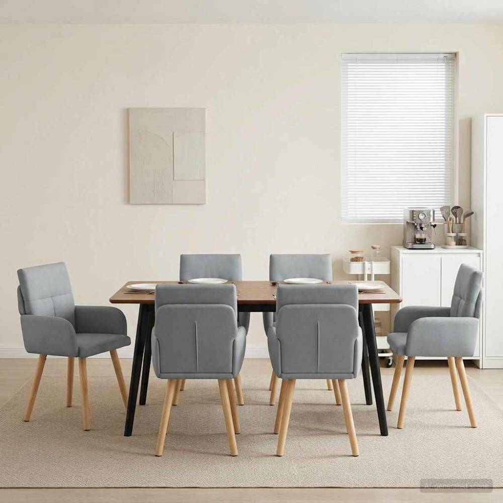 Matstolar 6 pcs Tyg Ljusgrå 60 x 56 x 96 cm