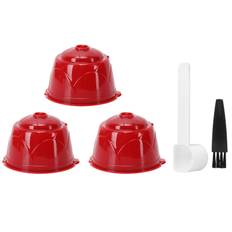 Reusable Coffee Capsule Filter Spoon Brush Kit Fit for DOLCE GUSTO Coffee Machine(Red 3 Capsules1 röd