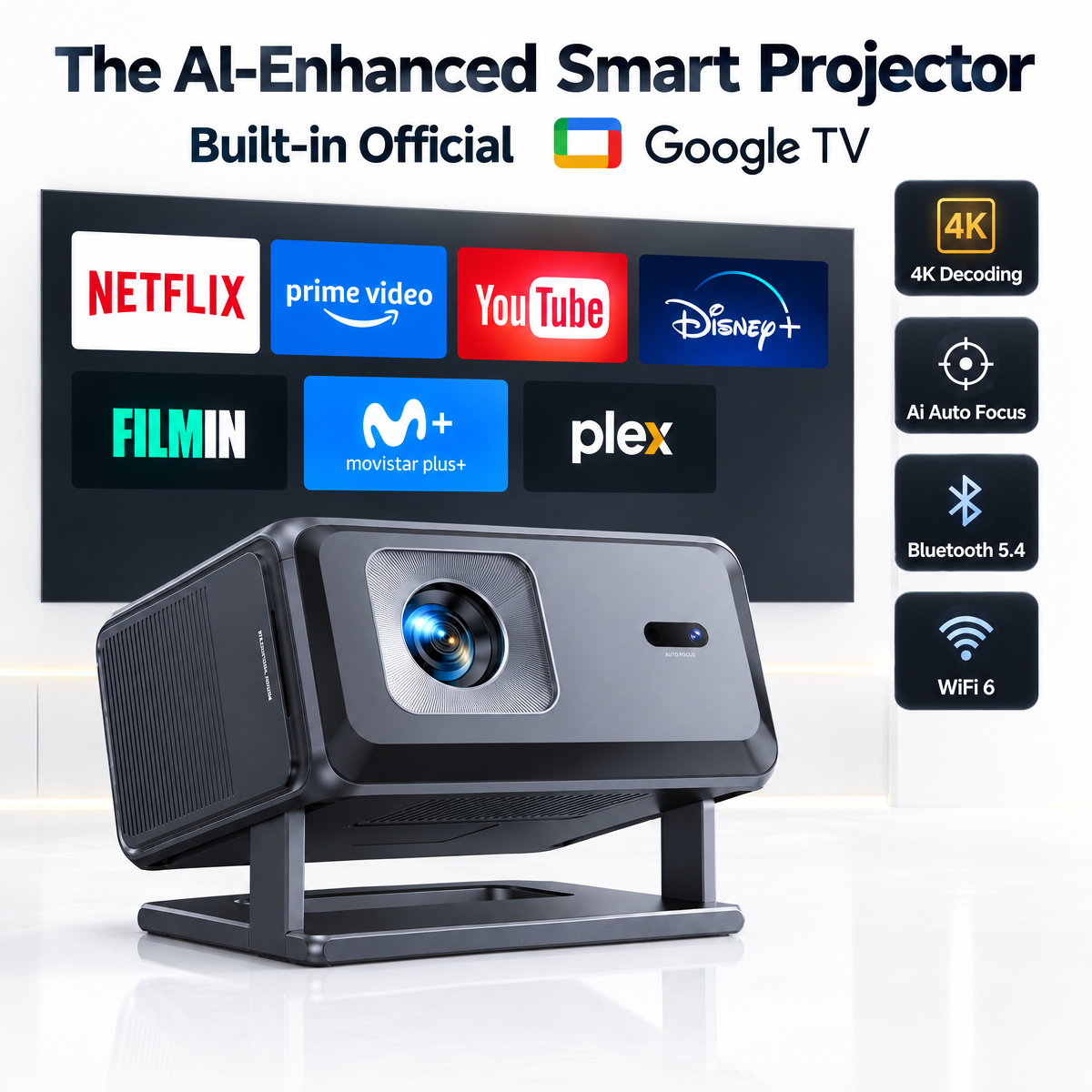TOPTRO Projector 4K Full HD 1080P Auto Focus Keystone Built-in Apps For Google TV Video Movie Portable Projector For Home Theater