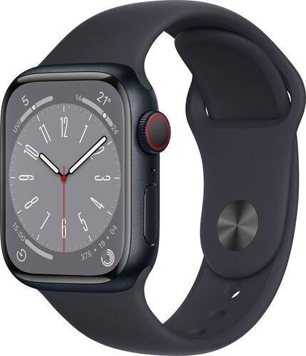 Apple Watch Series 8 Aluminium 41 mm (2022) | GPS + Cellular | Midnatt | Sportband Midnatt S/M + M/L