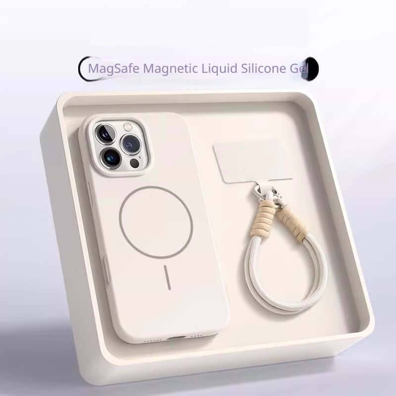 Drop-Proof Lanyard Magnetic Liquid Silicone Phone Case - White / IPhone 15 Pro