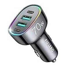 70W cigarettändare USB C, 4 portar [PD35W & QC3.0] Super Fast Car Charger USB C, Mini [Long Excursion] Billaddare kompatibel med iPhone 14.13.12, Samsung S22, S21, Android, etc.